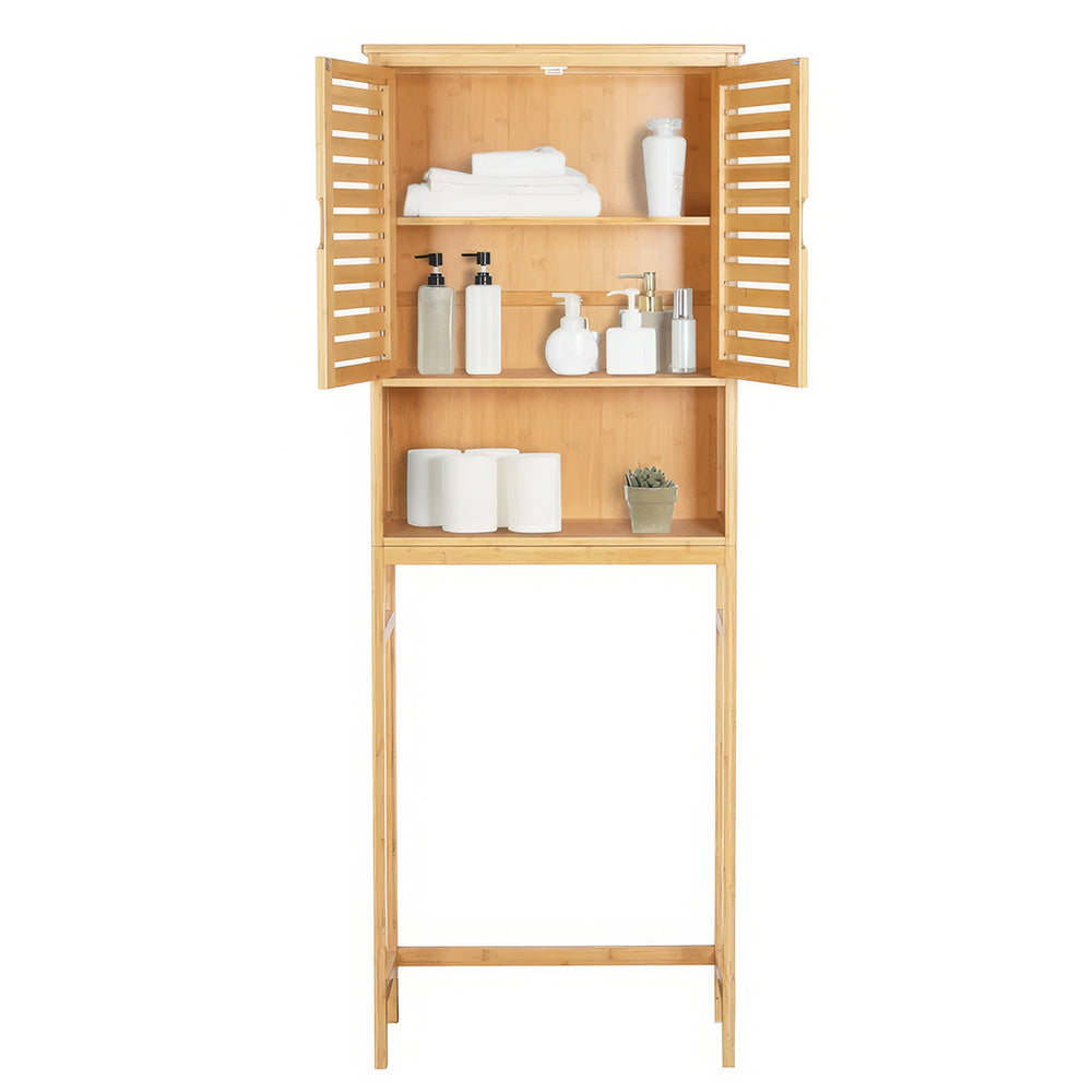 Over the Toilet Storage Cabinet Bamboo Bathroom Organizer Shelf