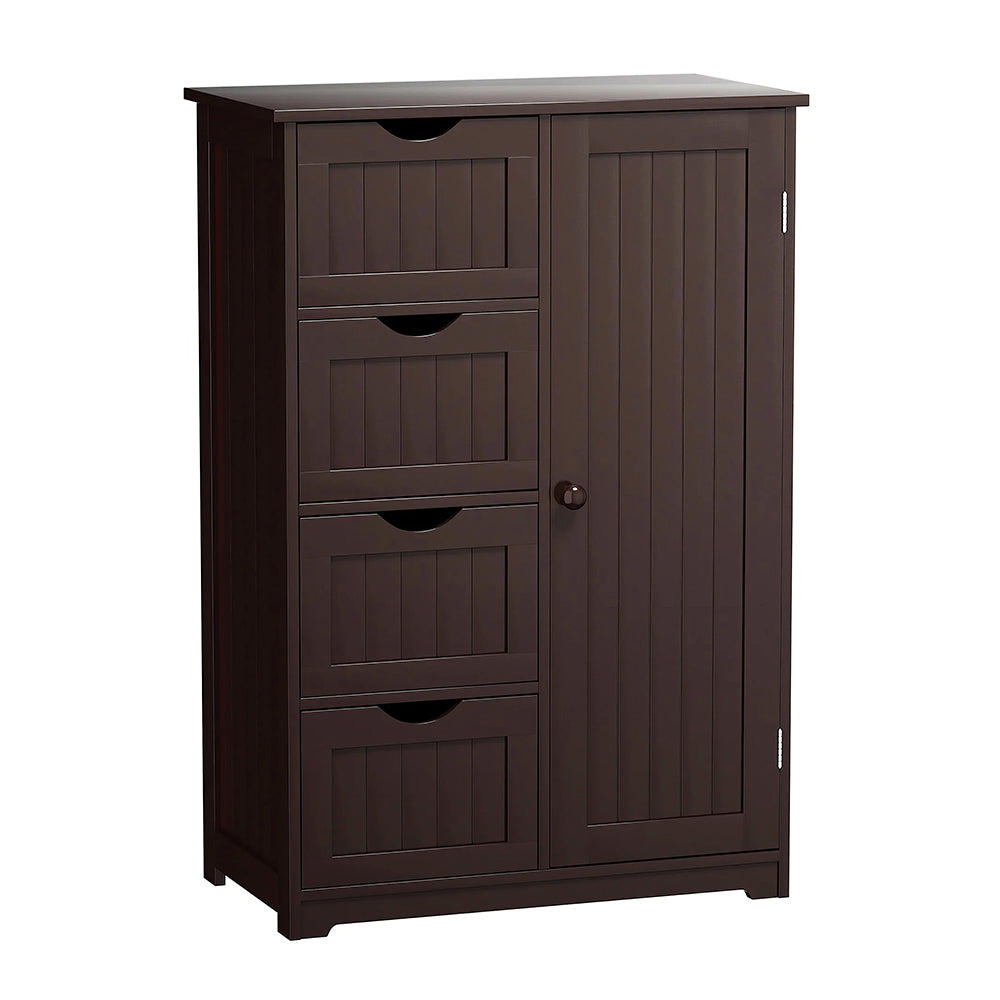 White Bathroom Floor Cabinet with Drawers and Adjustable Shelf
