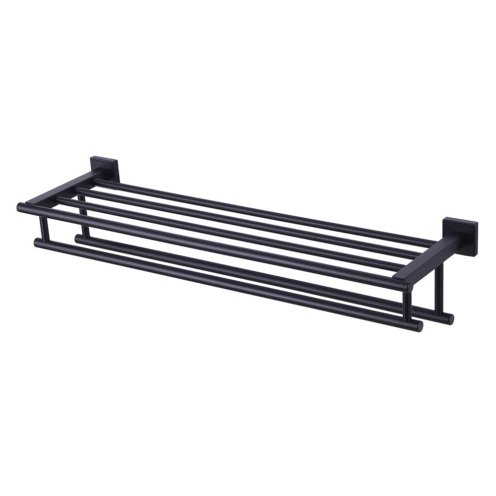 Stainless Steel Wall Mounted Double Towel Rack with Shelf