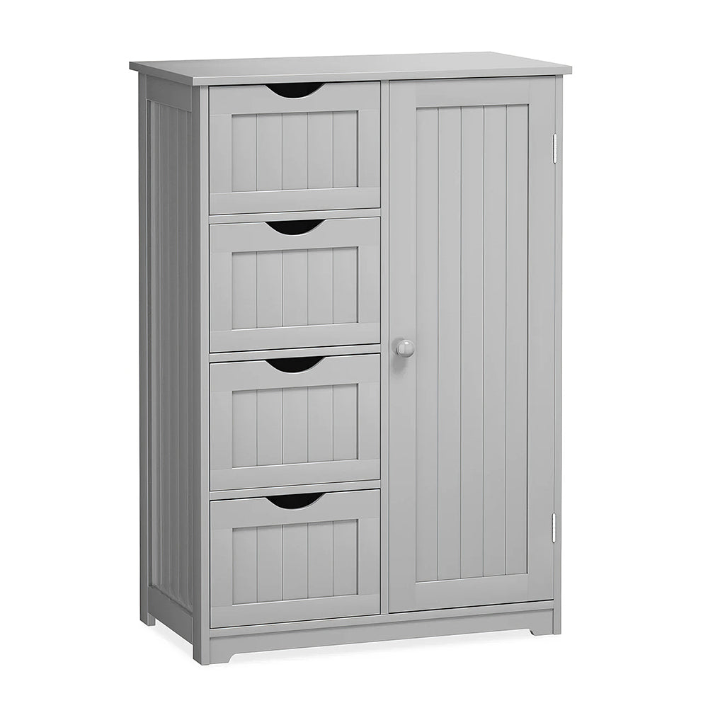 White Bathroom Floor Cabinet with Drawers and Adjustable Shelf
