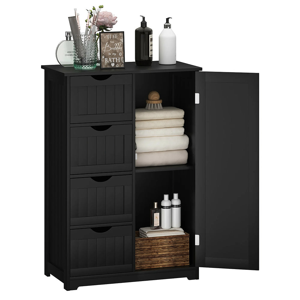 White Bathroom Floor Cabinet with Drawers and Adjustable Shelf