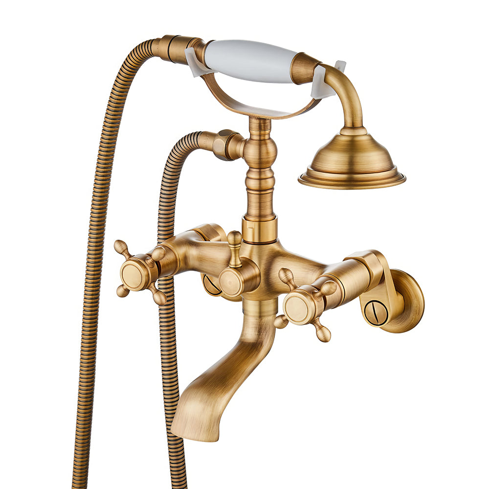 Wall Mount Tub Faucet with Hand Shower Polished Chrome Brass