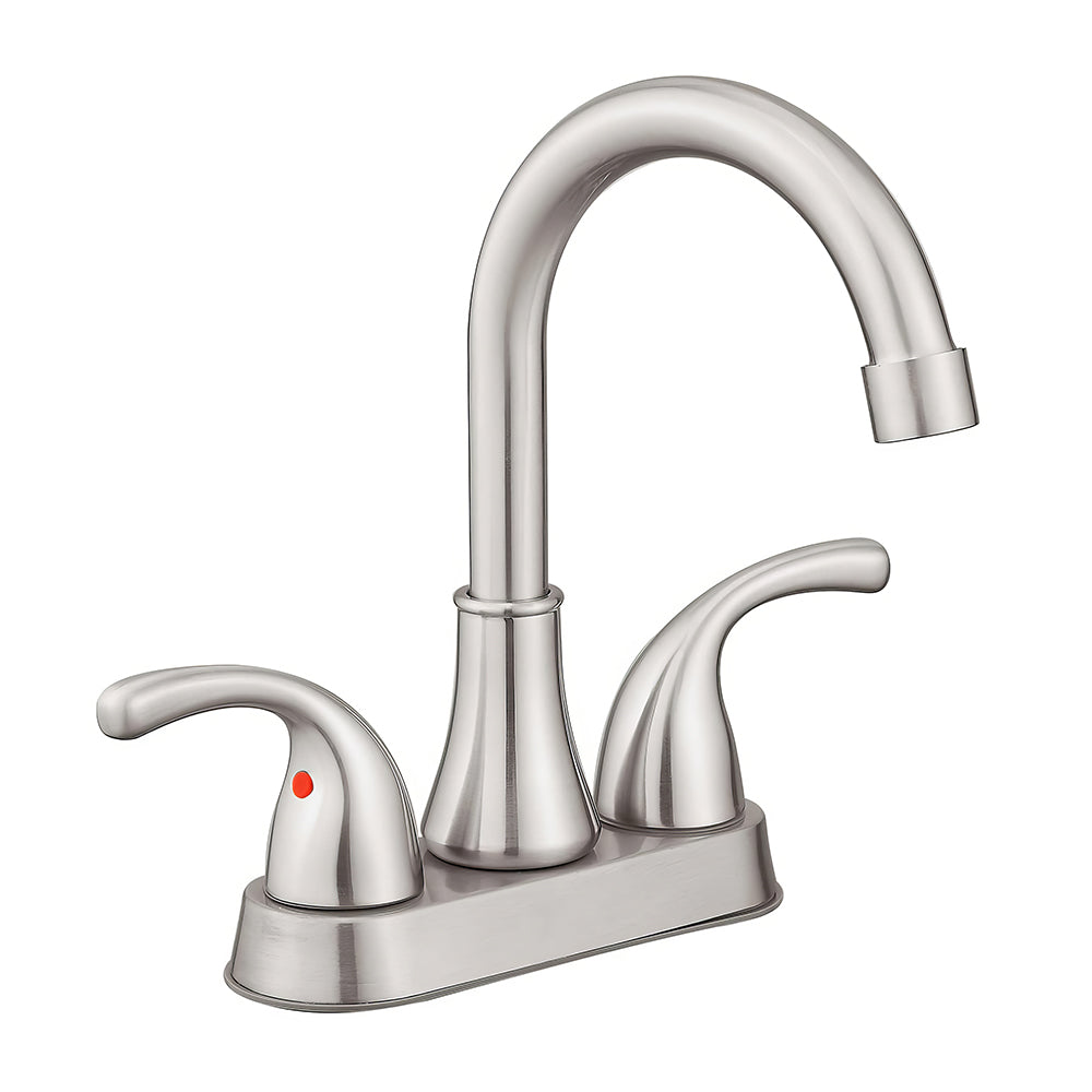 Brushed Nickel Bathroom Faucet 2 Handle Centerset with Drain