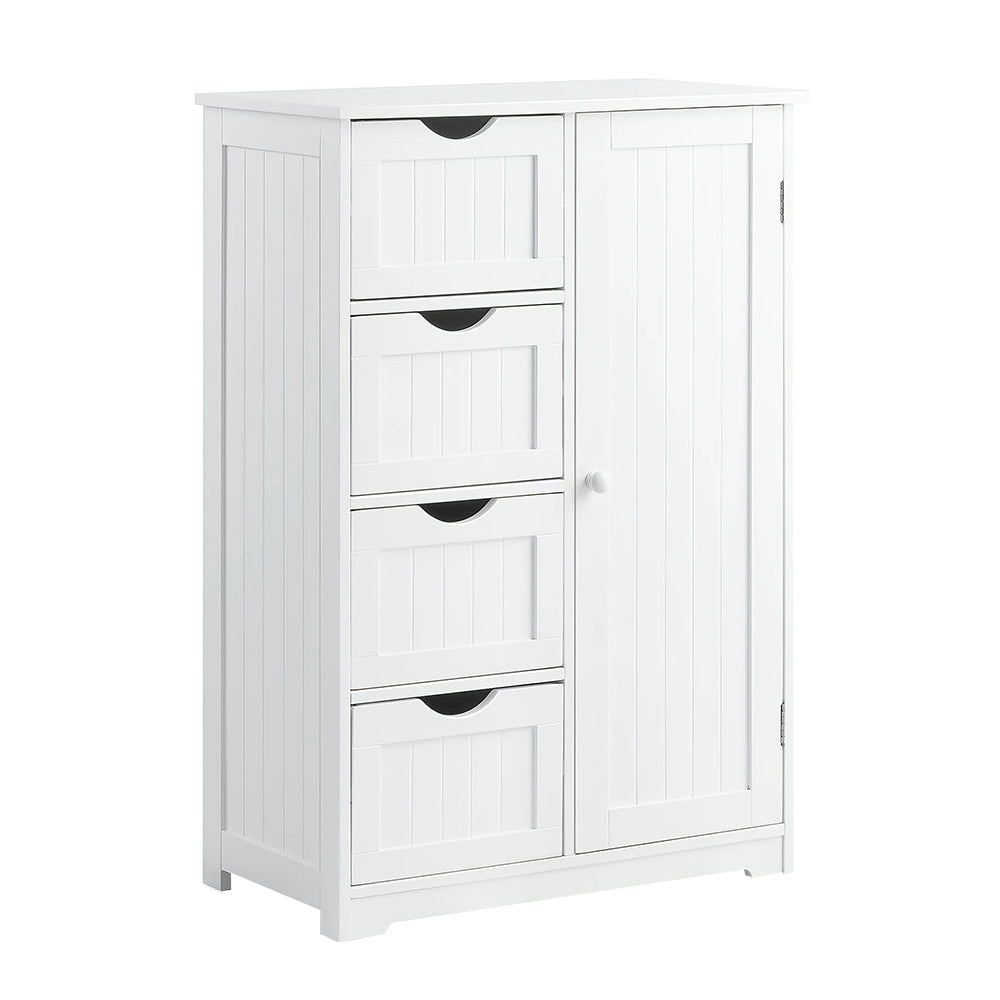 White Bathroom Floor Cabinet with Drawers and Adjustable Shelf