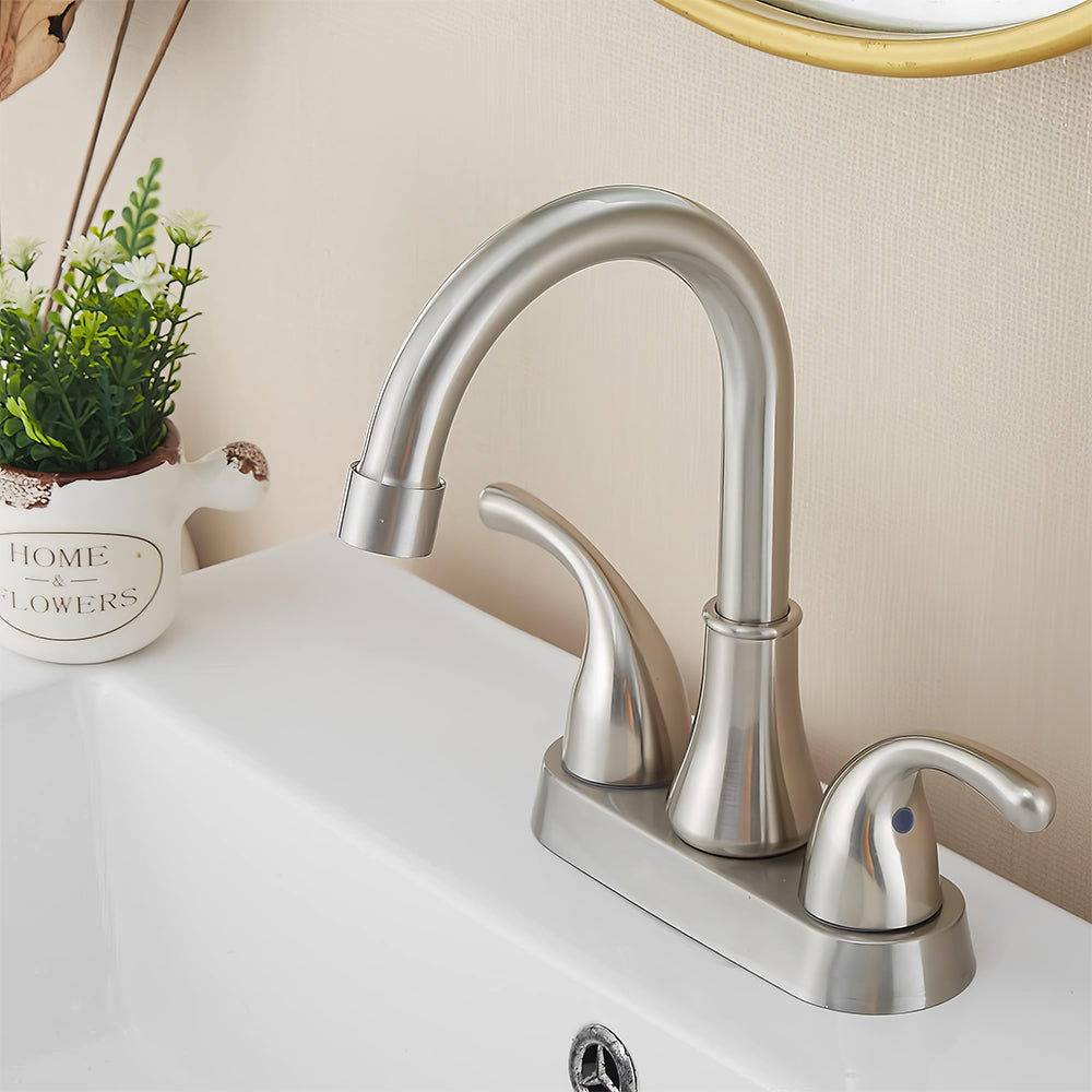 Brushed Nickel Bathroom Faucet 2 Handle Centerset with Drain