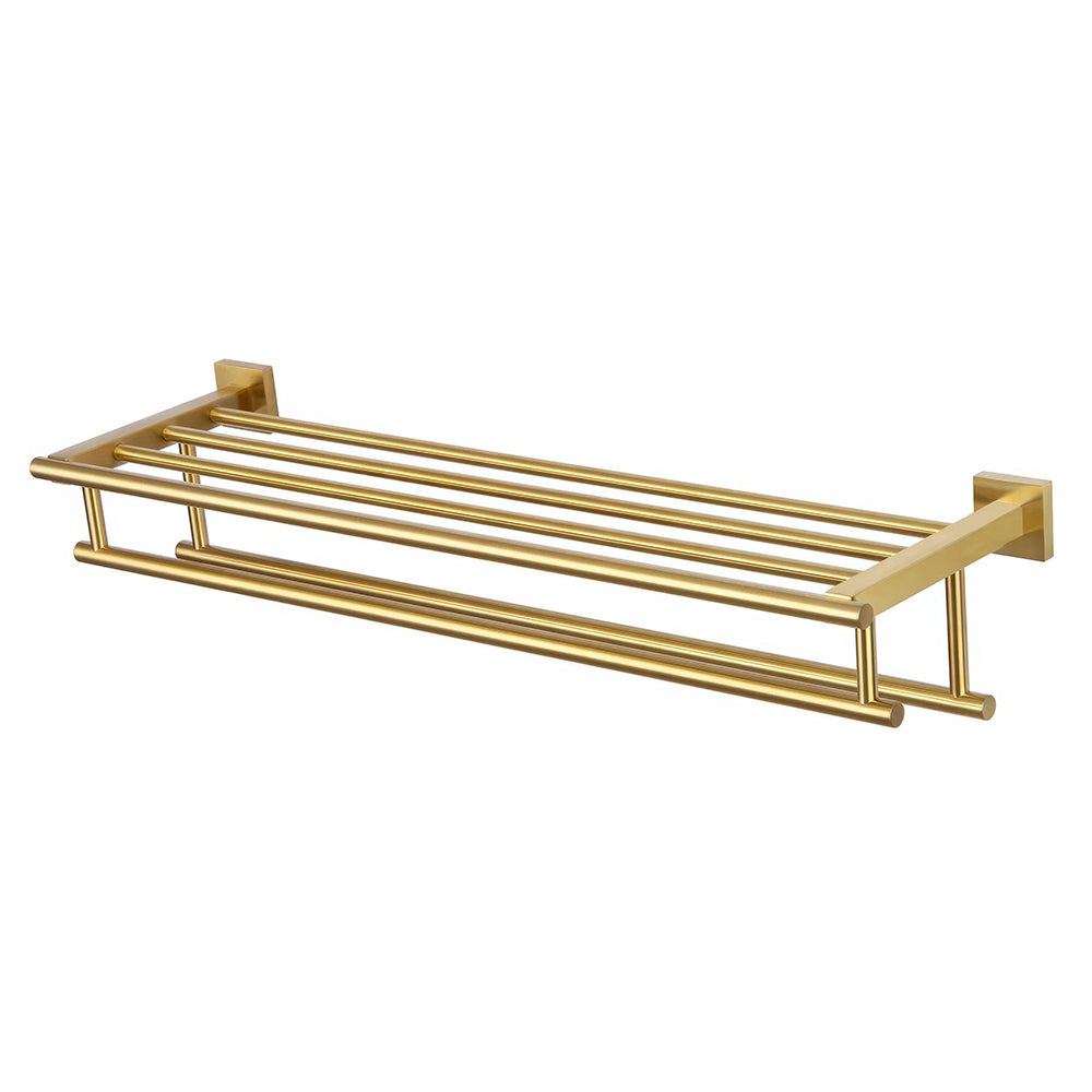 Stainless Steel Wall Mounted Double Towel Rack with Shelf