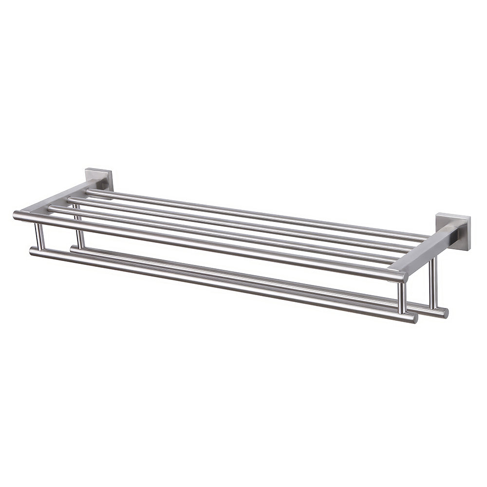 Stainless Steel Wall Mounted Double Towel Rack with Shelf