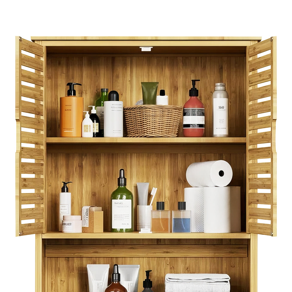 Over the Toilet Storage Cabinet Bamboo Bathroom Organizer Shelf