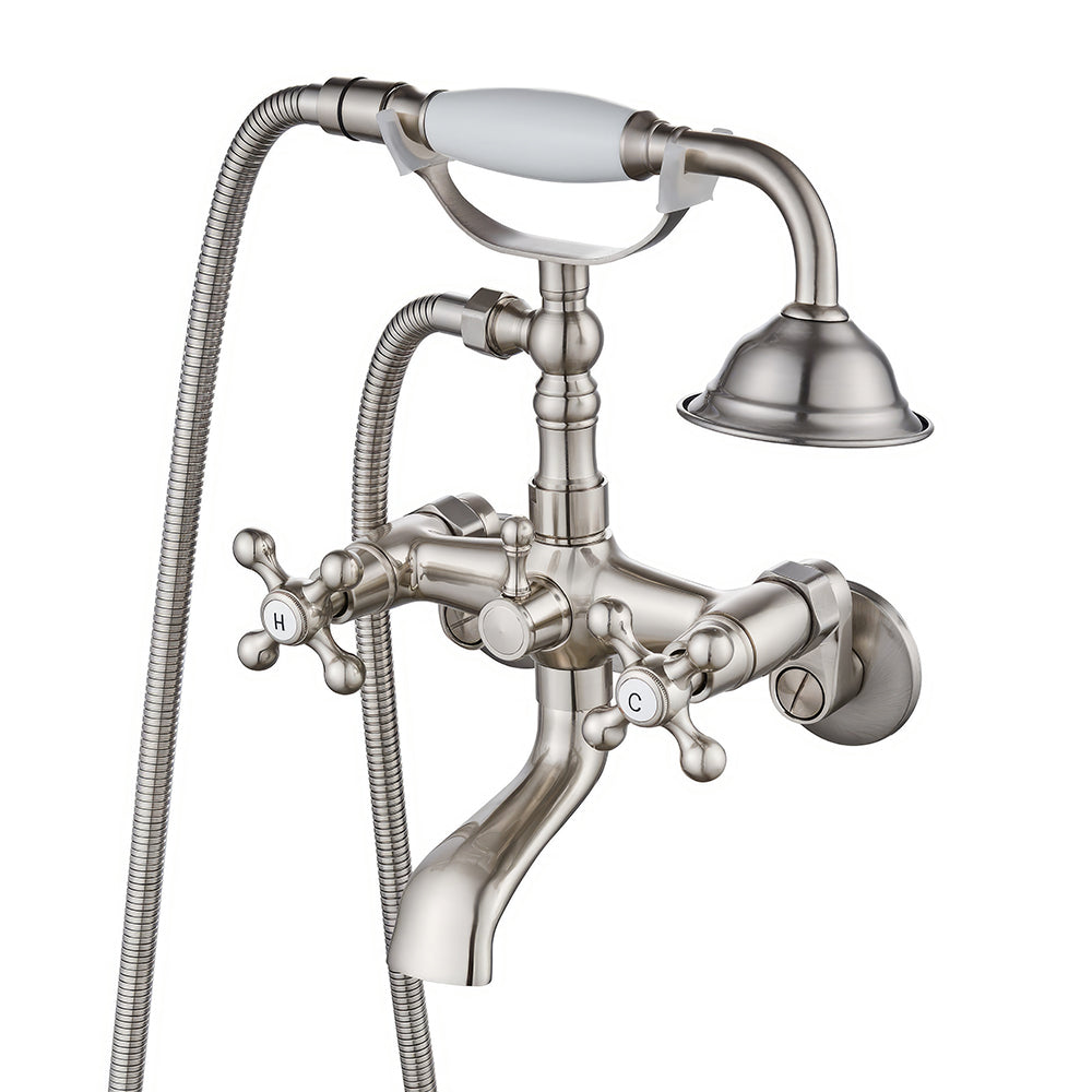 Wall Mount Tub Faucet with Hand Shower Polished Chrome Brass