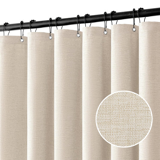 Faux Linen Waterproof Shower Curtain with Hooks