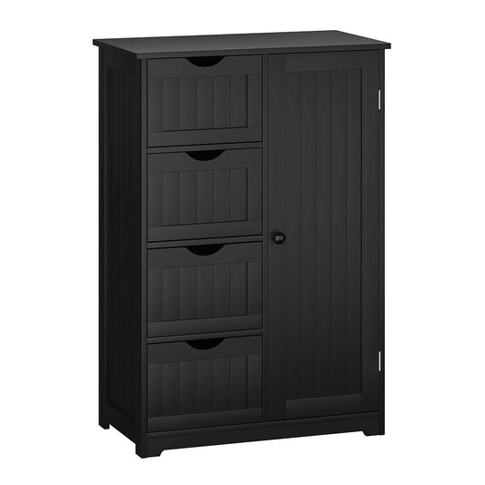 White Bathroom Floor Cabinet with Drawers and Adjustable Shelf