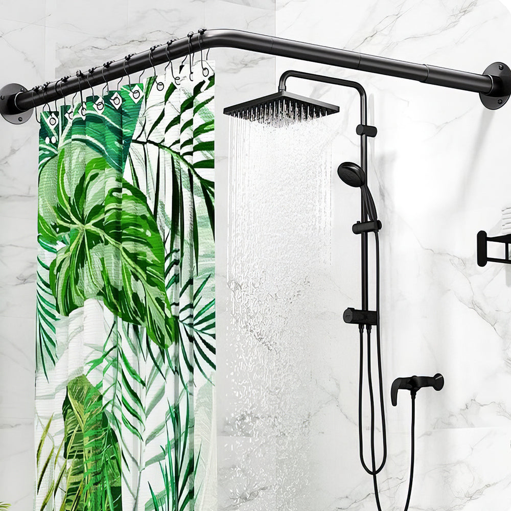 L Shaped Wall Mounted Shower Curtain Rod with Hooks