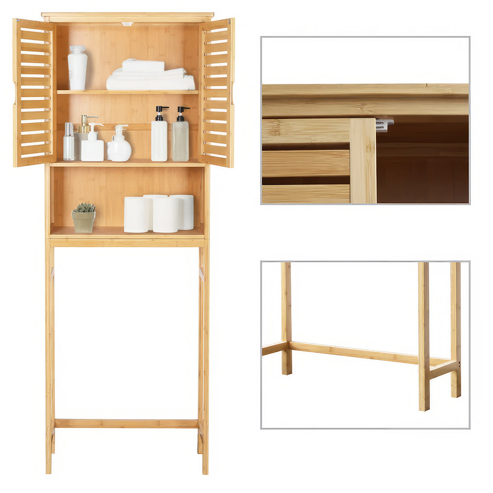 Over the Toilet Storage Cabinet Bamboo Bathroom Organizer Shelf