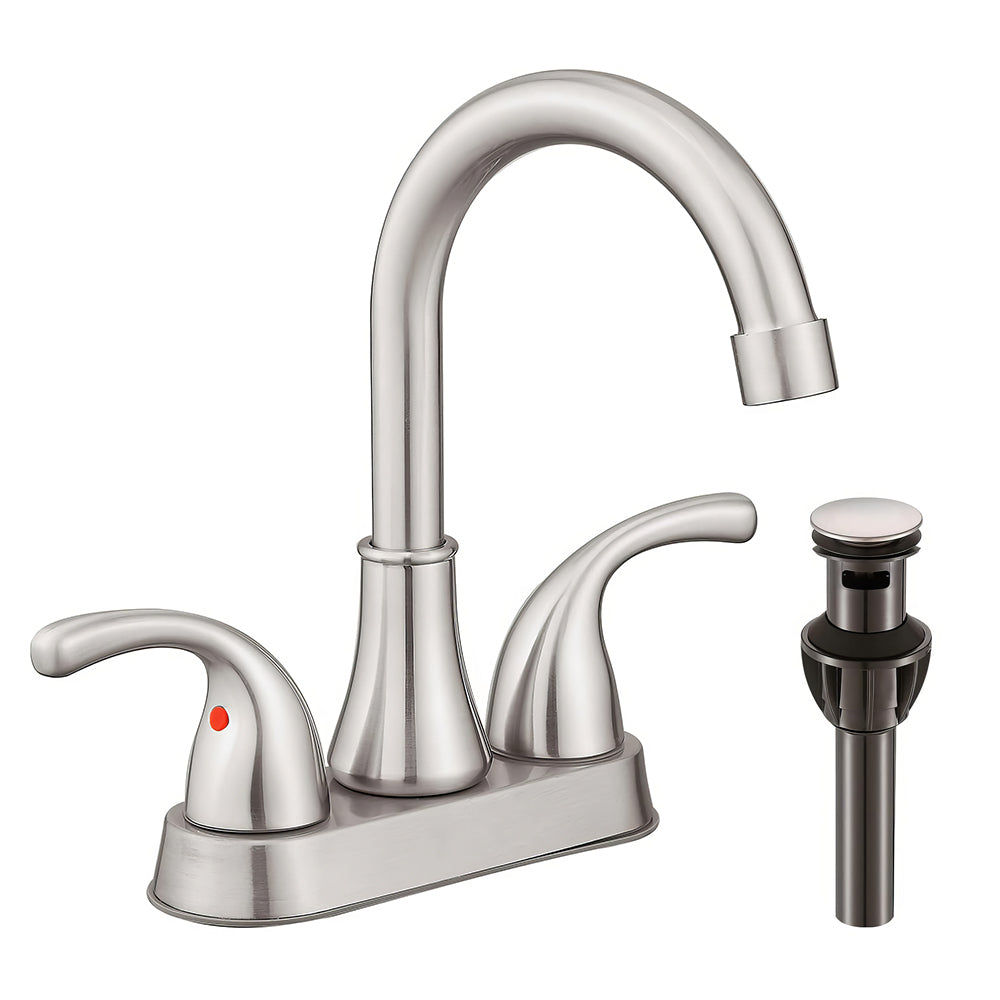 Brushed Nickel Bathroom Faucet 2 Handle Centerset with Drain