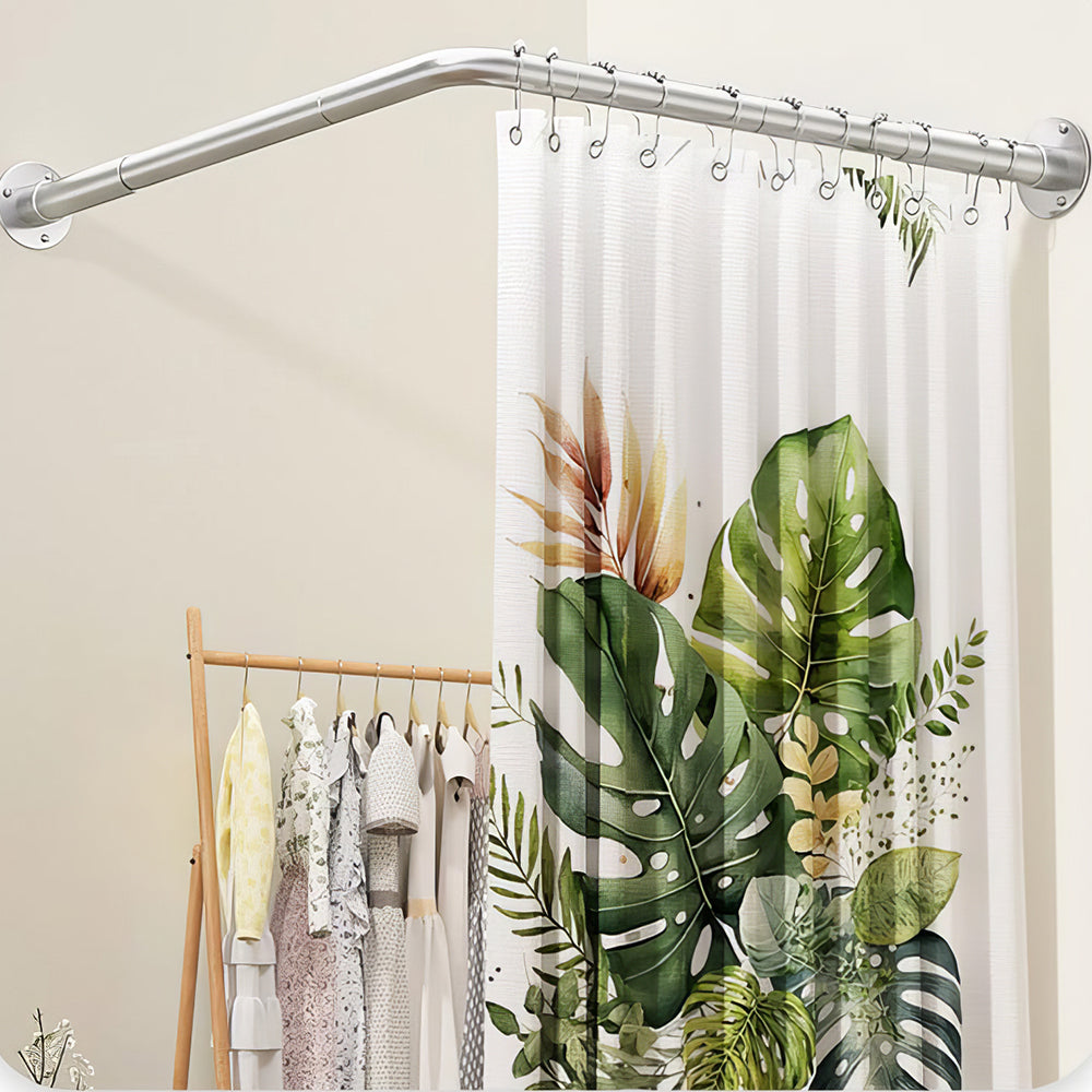 L Shaped Wall Mounted Shower Curtain Rod with Hooks