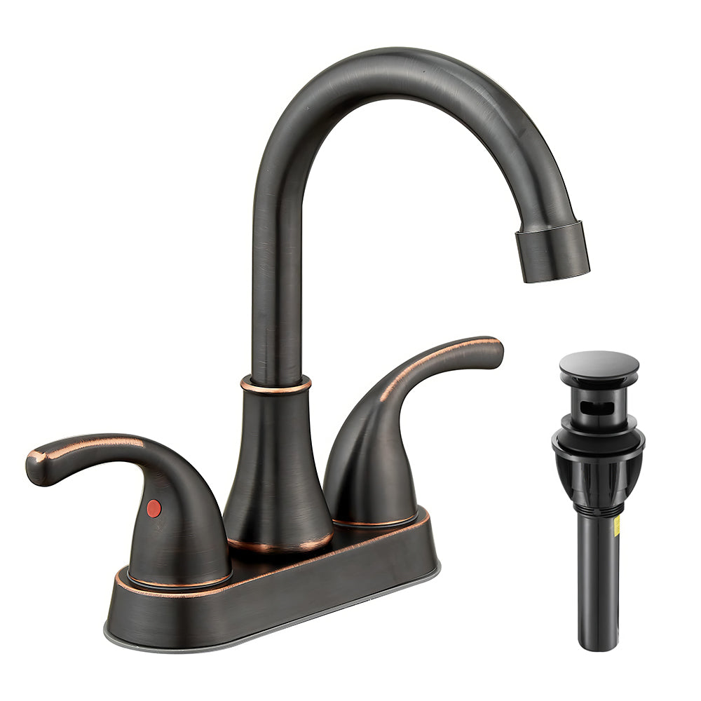 Brushed Nickel Bathroom Faucet 2 Handle Centerset with Drain