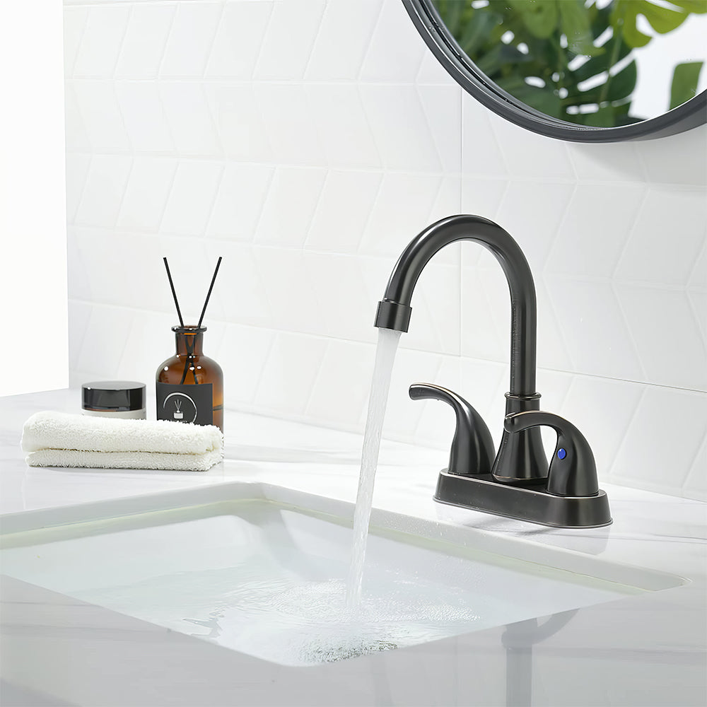 Brushed Nickel Bathroom Faucet 2 Handle Centerset with Drain