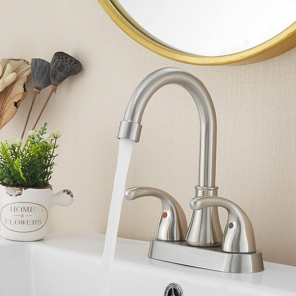 Brushed Nickel Bathroom Faucet 2 Handle Centerset with Drain